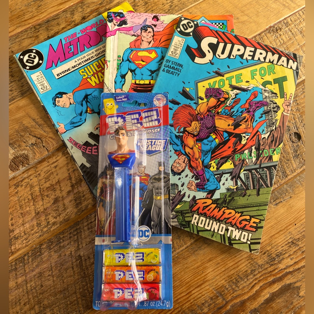 DC Superman Comic Books Years 1986 & 1988 with Superman Pez!